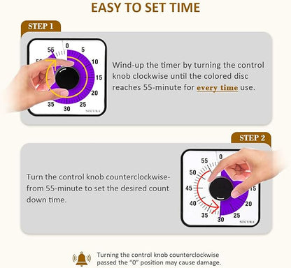 Secura 60-Minute Visual Countdown Timer, 7.5-Inch Oversize Classroom Visual - Image 2