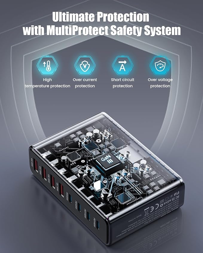 530W USB C Charger Block, 8-Port USB C Charging Station GaN IV Travel - Image 7