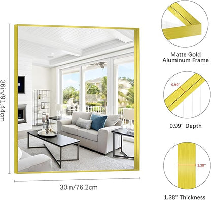 Gold Bathroom Mirror, 30x36 Inch Rectangular Framed Mirror, Large Wall Mounted - Image 3