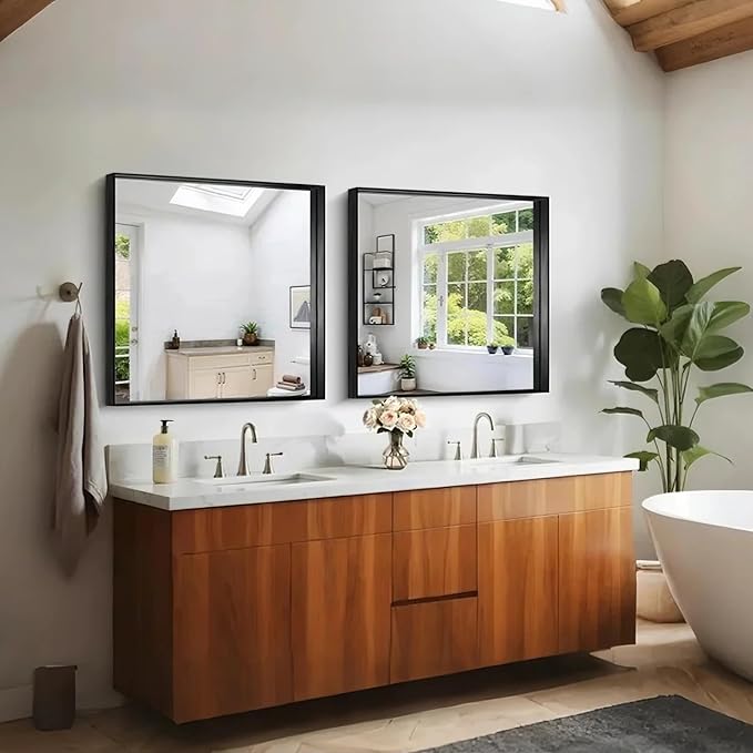 CIRCUMI Black Bathroom Mirror, Brushed Finish, Tempered Glass, Square Mirror - Image 4