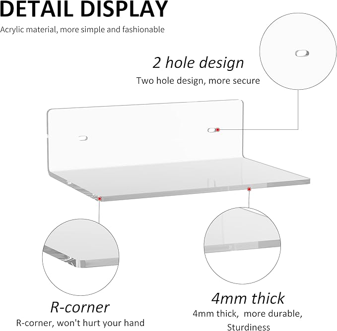 9 Inches Acrylic Wall Shelves 2 Pack, Floating Shelf - Image 4