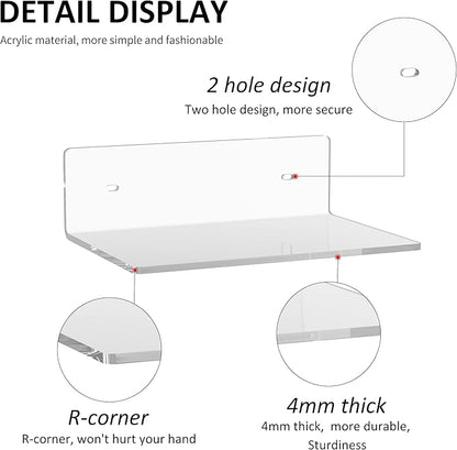 9 Inches Acrylic Wall Shelves 2 Pack, Floating Shelf - Image 4