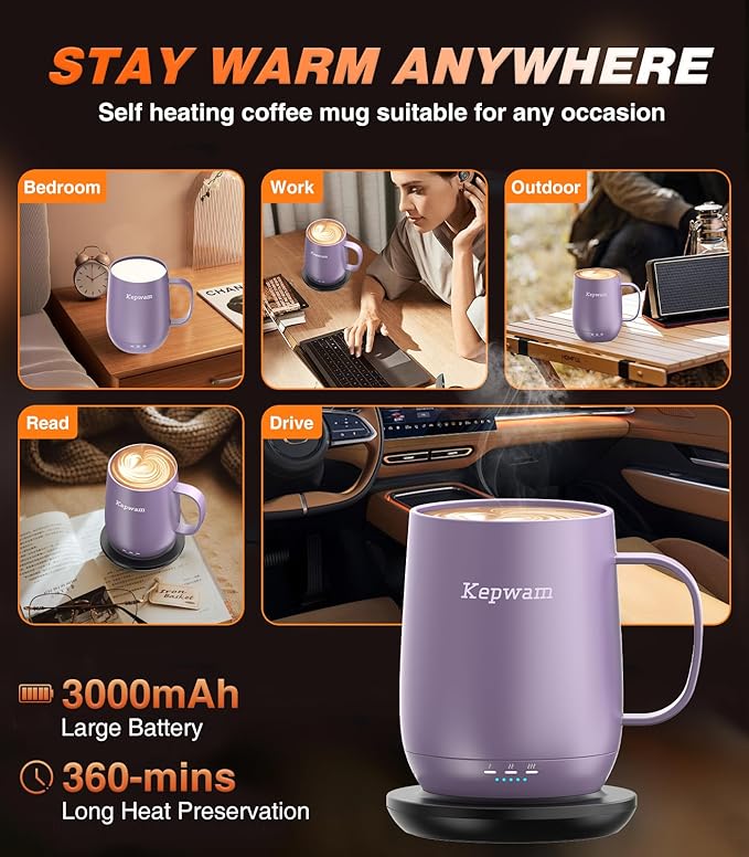 Kepwam Self Heating Coffee Mug T2, 16oz Smart Heated Coffee Mug, 150 Min - Image 4