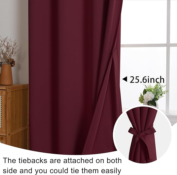 JIUZHEN Burgundy Blackout Curtains - Image 6