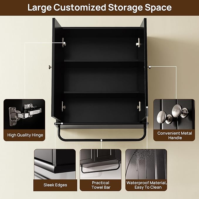 Bathroom Storage Cabinet with Adjustable Wood Shelves, Unique Arched Groove - Image 4