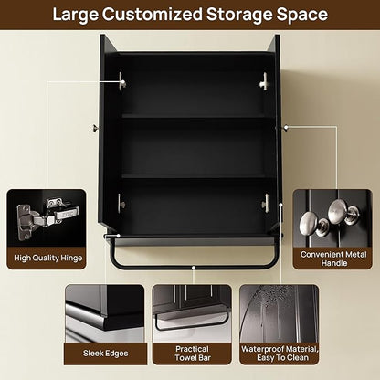 Bathroom Storage Cabinet with Adjustable Wood Shelves, Unique Arched Groove - Image 4