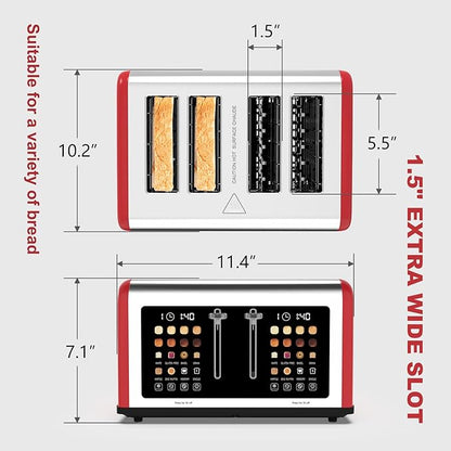 4 Slice Toaster Touch Screen, Stainless Steel Toasters Digital Timer, Dual - Image 6