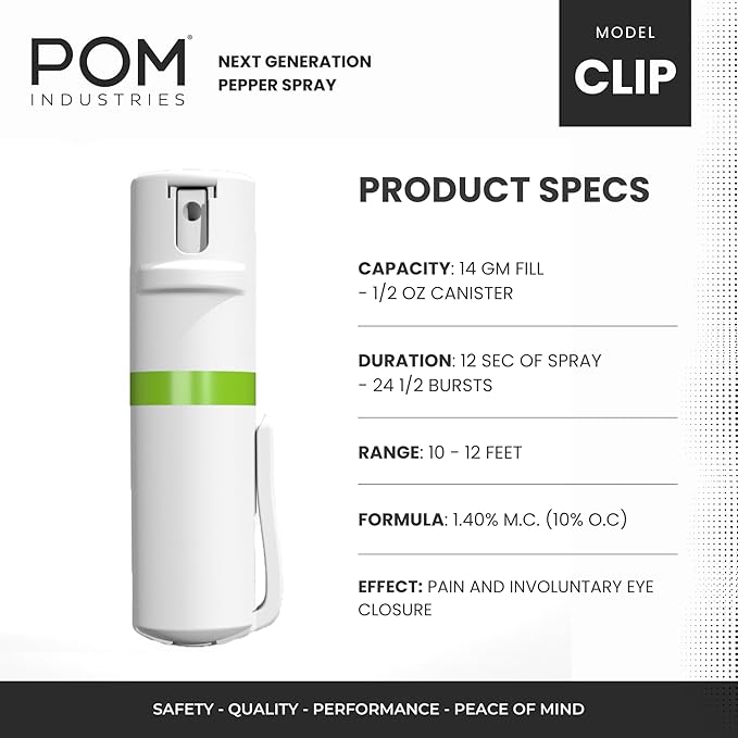POM Pepper Spray Pocket Clip, Quick Flip Top Safety, Maximum Strength OC Formula - Image 3