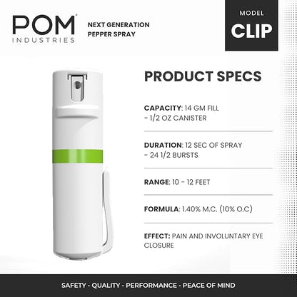 POM Pepper Spray Pocket Clip, Quick Flip Top Safety, Maximum Strength OC Formula - Image 3