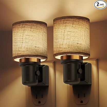 L LOHAS LED Night Lights Plug into Wall, 2 Pack Linen Fabric Cylinder Decor by LLOHASLED