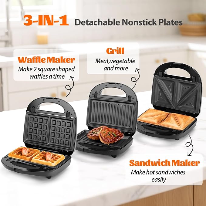 Aigostar Sandwich Maker Panini Press Grill, 3 in 1 Waffle Maker - Image 6