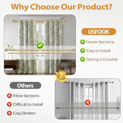 Double Curtain Rods for Windows 72 to 144, Luxury Gold, 1 Inch | Double Layer Window Treatment Rods, Decorative Crystal Ball Finials, Heavy Duty Adjustable Pole, Supports 33lbs, Easy Install