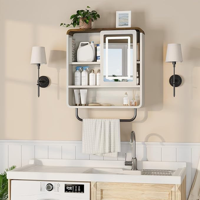 QUW Bathroom Wall Cabinet with Sliding Mirror Door, Modern Medicine Cabinet - Image 4