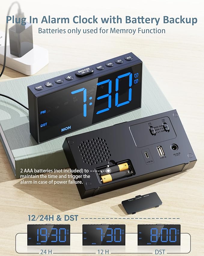 Digital Alarm Clock for Bedroom Heavy Sleepers, 7.5''Large Display, 2 Alarms - Image 6