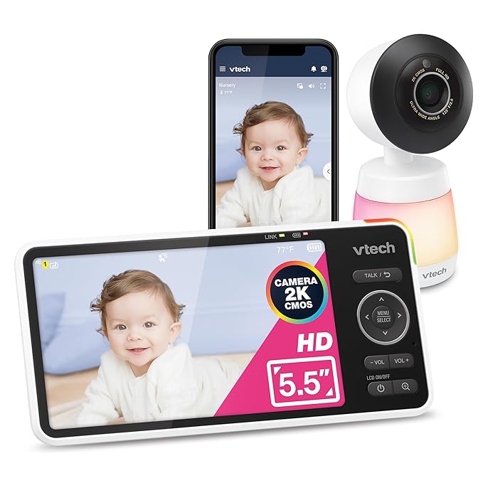 VTech Smart WiFi Baby Monitor, 2K CMOS Sensor Camera, 5.5-inch HD IPS Screen by VTechBabyMonitors