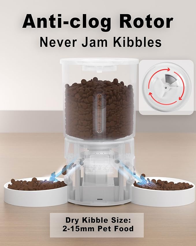 Automatic Cat Feeder for 2 Cats, Dual Bowl Dry Pet Food Dispenser - Image 6