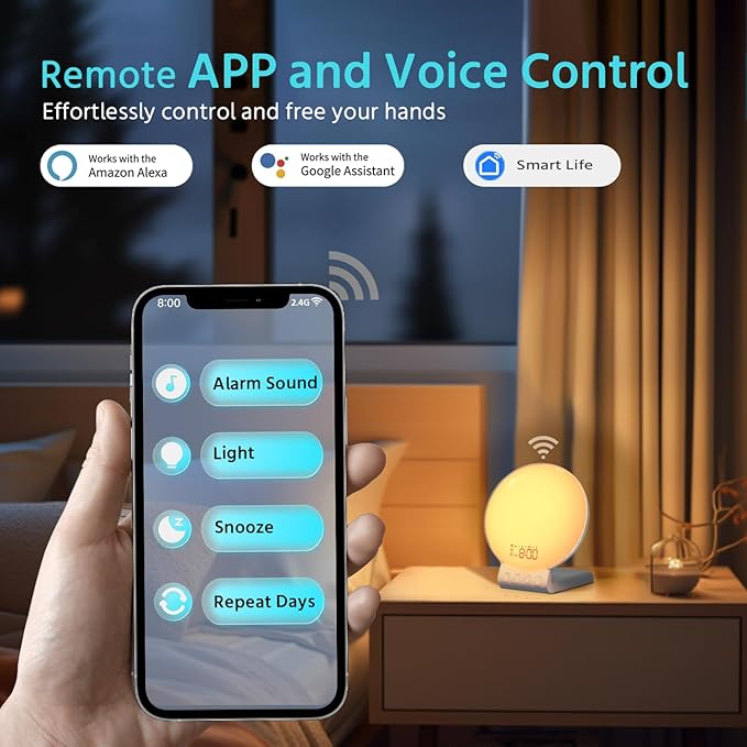 MOMILLA Sunrise Alarm Clock, 3 in 1 Wireless Charging Station, Smart App - Image 2
