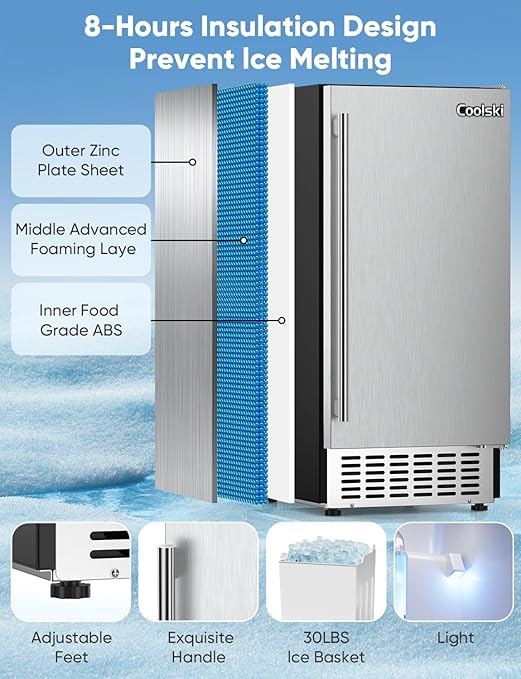 Coolski 15" W Commercial Under Counter Ice Maker Machine, 80 Lbs/Day, Bulit-in - Image 8
