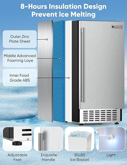Coolski 15" W Commercial Under Counter Ice Maker Machine, 80 Lbs/Day, Bulit-in - Image 8