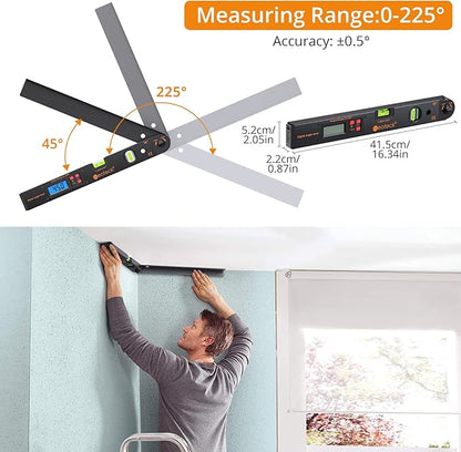 Neoteck Aluminum Digital Angle Finder Protractor 225° 16 inch Backlit LCD - Image 3