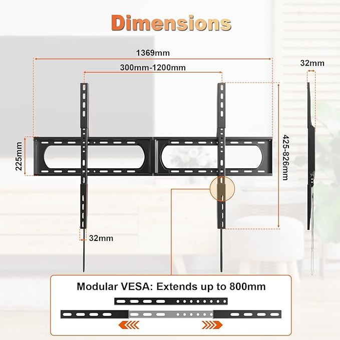 PUTORSEN 37-140'' Heavy Duty TV Wall Mount, Low Profile Fixed TV Wall Mount - Image 8
