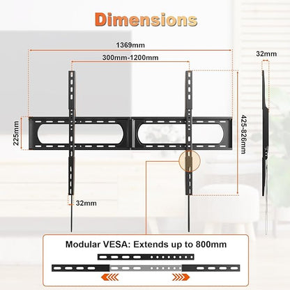 PUTORSEN 37-140'' Heavy Duty TV Wall Mount, Low Profile Fixed TV Wall Mount - Image 8