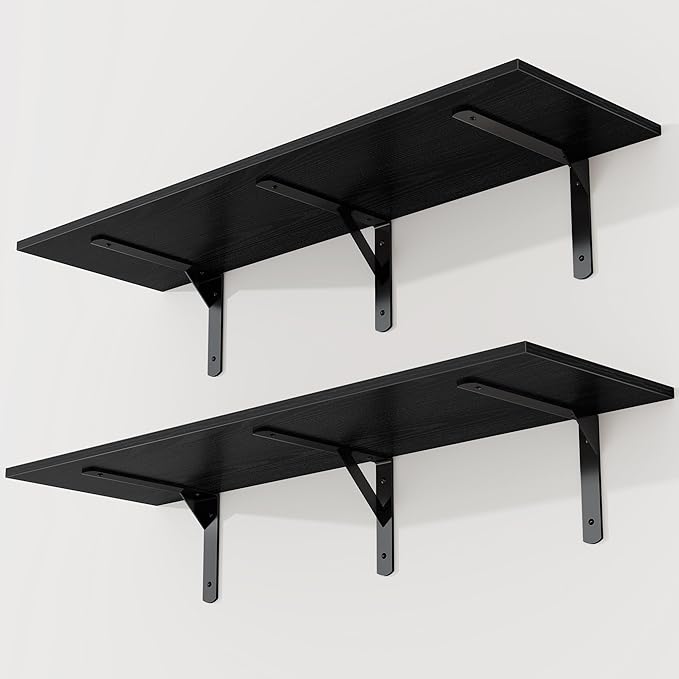 Black Floating Shelves 40"W x 12"D, Deep Wall Shelves by FunMemories