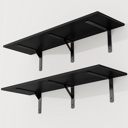 Black Floating Shelves 40"W x 12"D, Deep Wall Shelves by FunMemories