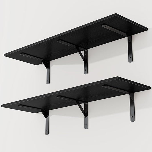 Black Floating Shelves 40"W x 12"D, Deep Wall Shelves by FunMemories