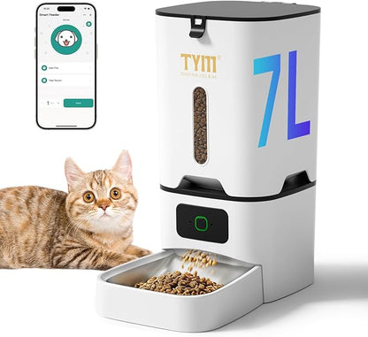 TYM Automatic Cat Feeder, 7L Timed Dry Food Dispenser, APP Control Auto Feeder by TYM