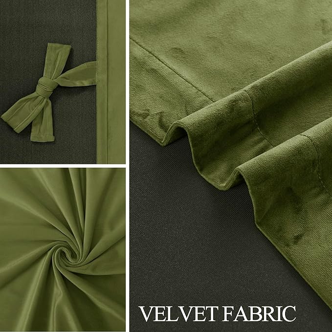 JIUZHEN Moss Green Velvet Curtains 90 inches Blackout Curtains - Image 5