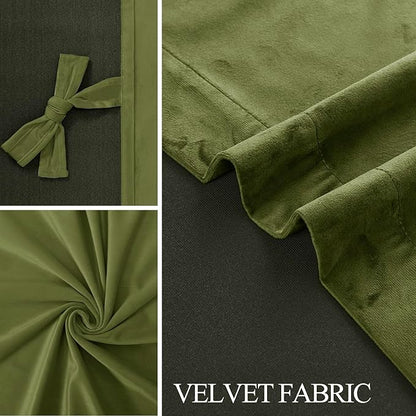JIUZHEN Moss Green Velvet Curtains 90 inches Blackout Curtains - Image 5