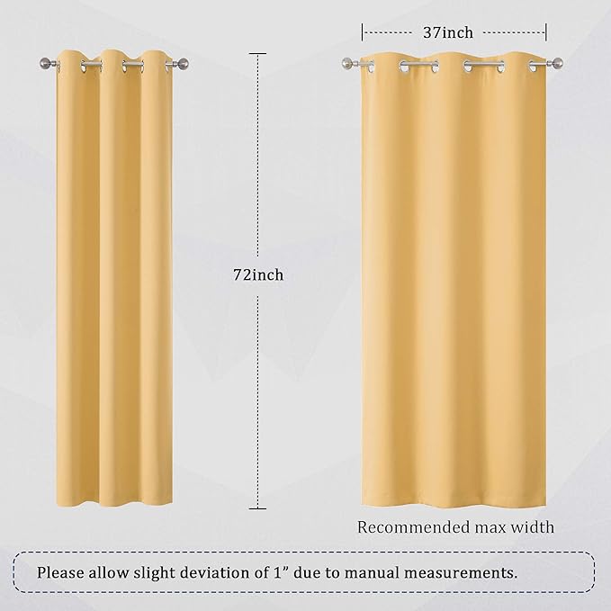 DUALIFE Yellow Curtains 72 Inches Long-Blackout Curtain Panels - Image 6
