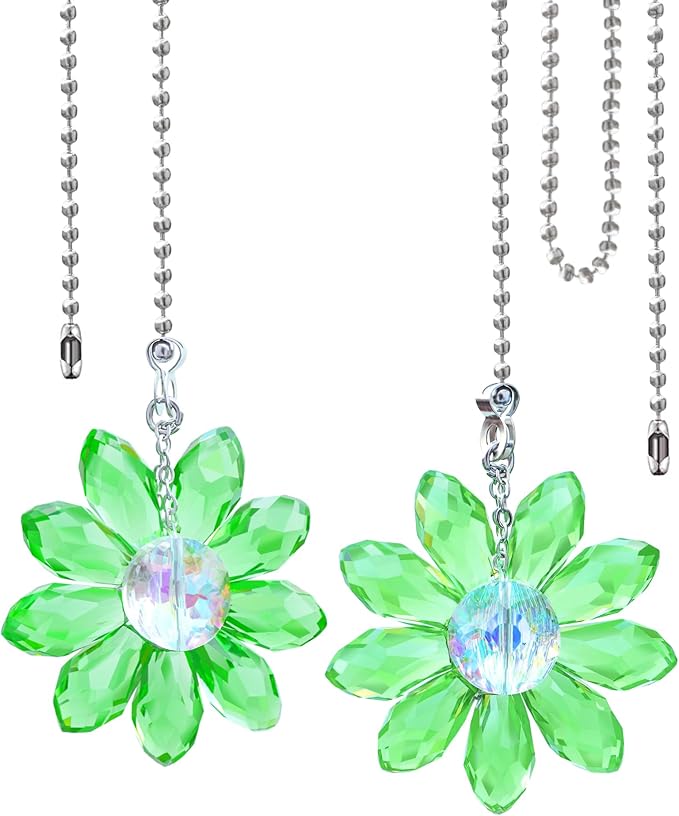 LEFERS Ceiling Fan Pull Chain, 2 Pieces 1.8" Crystal Glass Flower Pendants by L%C3%88FERS