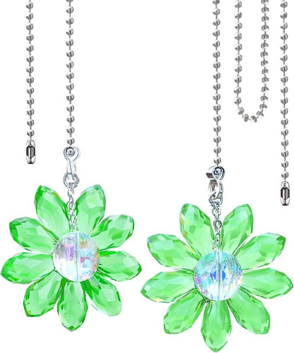 LEFERS Ceiling Fan Pull Chain, 2 Pieces 1.8" Crystal Glass Flower Pendants by L%C3%88FERS