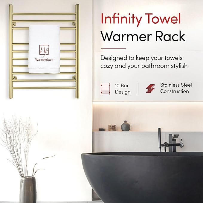 Heated Towel Rack, 10-Bar Wall-Mounted Electric Towel Warmer, Polished Gold - Image 2