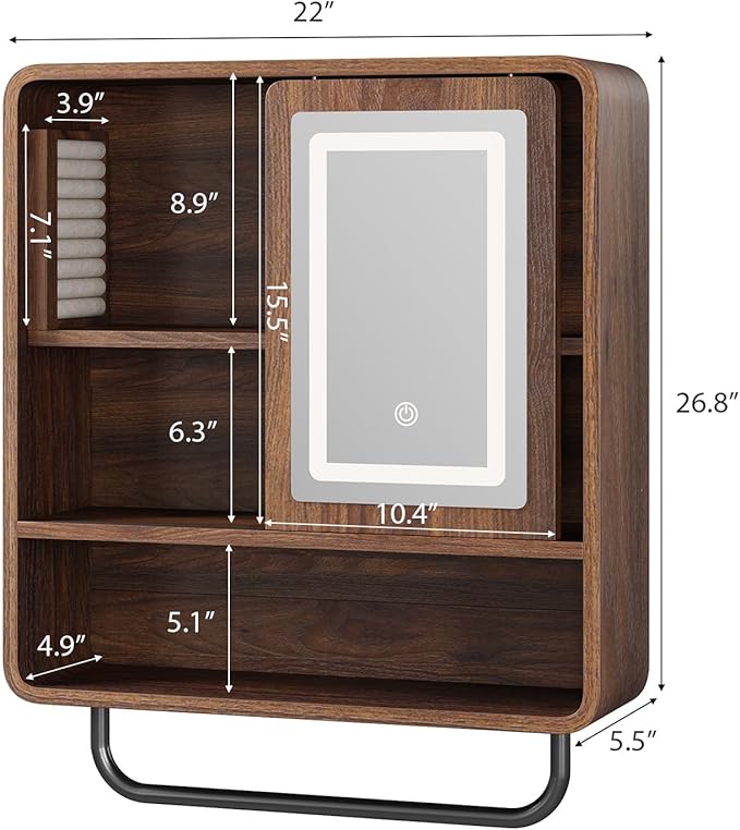 QUW Bathroom Wall Cabinet with Sliding Mirror Door, Modern Medicine Cabinet - Image 3