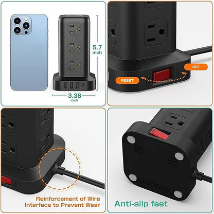 Extension Cord with Multiple Outlets, Surge Protector Power Strip Tower - Image 5
