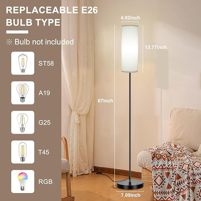 FRIDEKO HOME Floor Lamp with White Shade, Simple Design with Foot Pedal Switch - Image 5