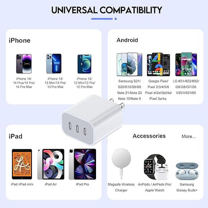 iPhone 16/17 Charger Block, USB C Charger 35W 3-Port Wall Cube Fast Type C - Image 6