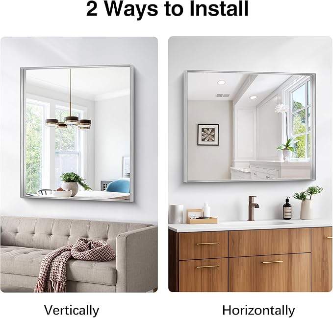 Silver Bathroom Mirror, 30x36 Inch Rectangular Framed Mirror, Large Wall - Image 8