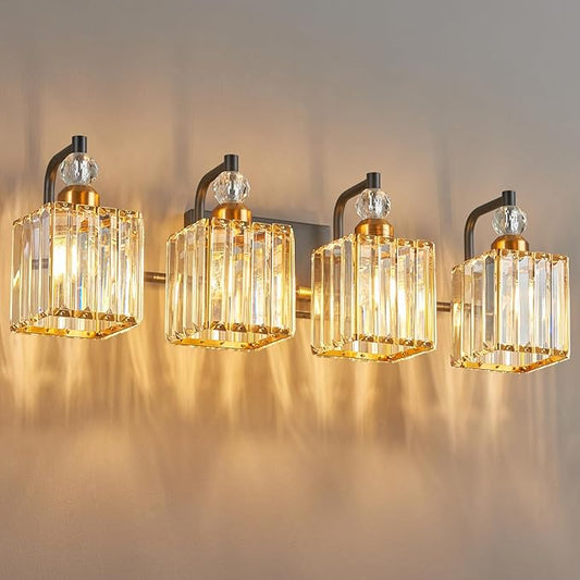 BBLLWJ Black and Gold Bathroom Lights Fixture 4-Light Bathroom Light Gold by BBLLWJ