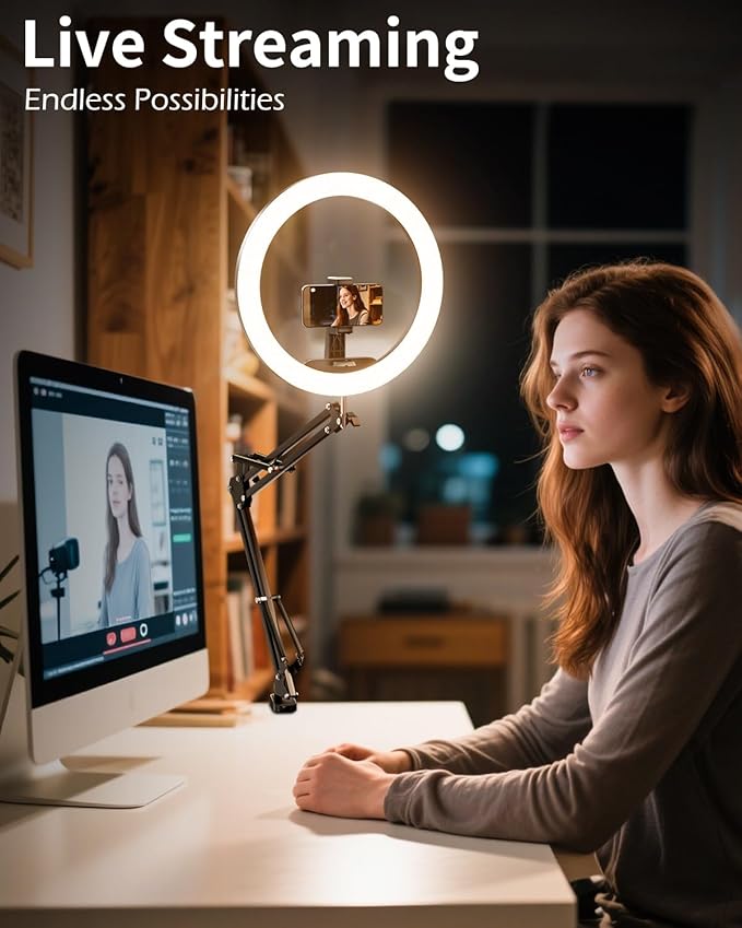 UBeesize 12’’ Ring Light with Overhead Phone Mount, LED Selfie Light with Stand - Image 3