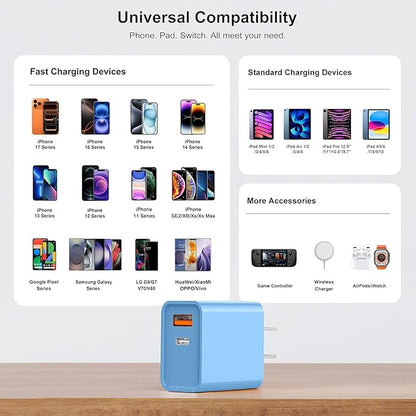 3 Pack Dual Port USB C Charger Block, 20W Power Delivery + QC3.0 USB A Double - Image 3
