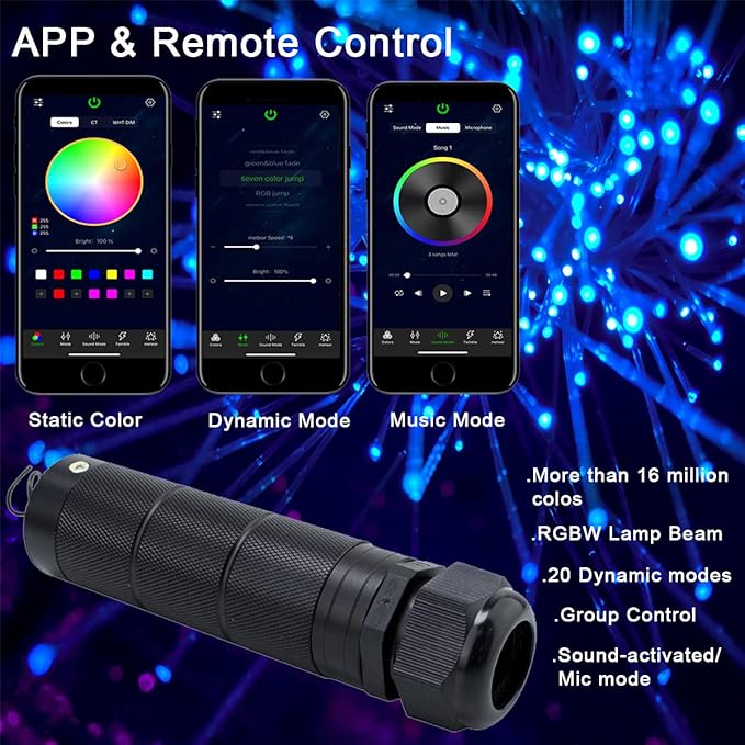 AZIMOM 6W Bluetooth Music Control RGB LED Fiber Optic Lights Star Ceiling Light - Image 2