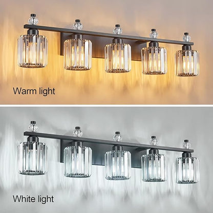 FDPBY Bathroom Vanity Lights 5-Light Sand Black Modern Crystal Vanity Light - Image 2