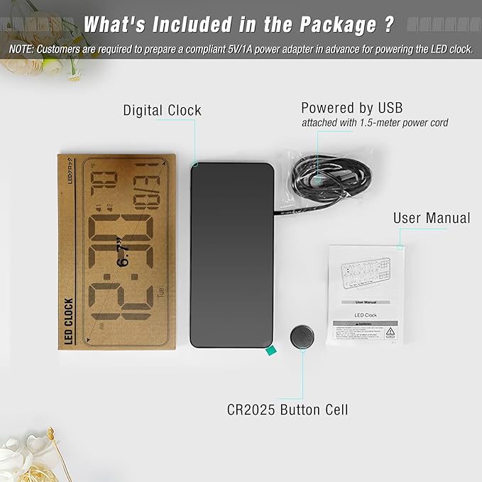 KOSUMOSU Digital Alarm Clocks for Bedrooms, 6.7in Black Small Digital Clock for - Image 4