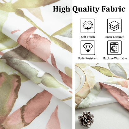 Faux Linen Kitchen Valances for Windows, Leaves Printing Valances for Living Room, Rod Pocket Farmhouse Rustic Basement Window Curtains for Bathroom, 52 x 18, Pack of 1