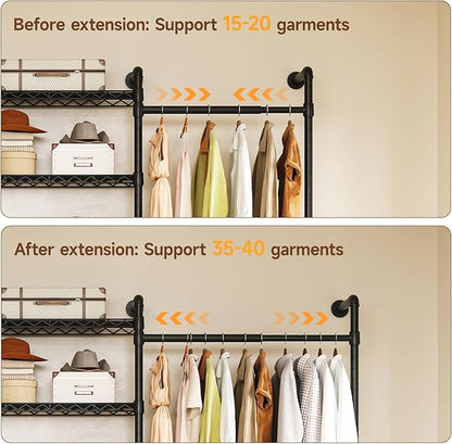 ONBRILL H3 Wall Mounted Closet System, Expandable Industrial Pipe Clothes Rack - Image 4