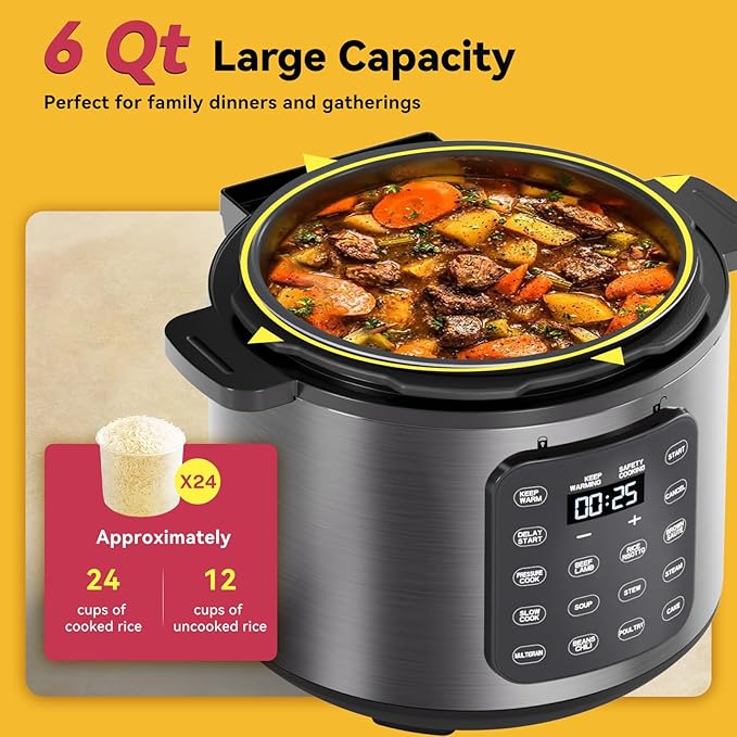 Electric Pressure Cooker 6 Quart Silver, Non-stick Pot, 9-in-1 Instant Pot - Image 2